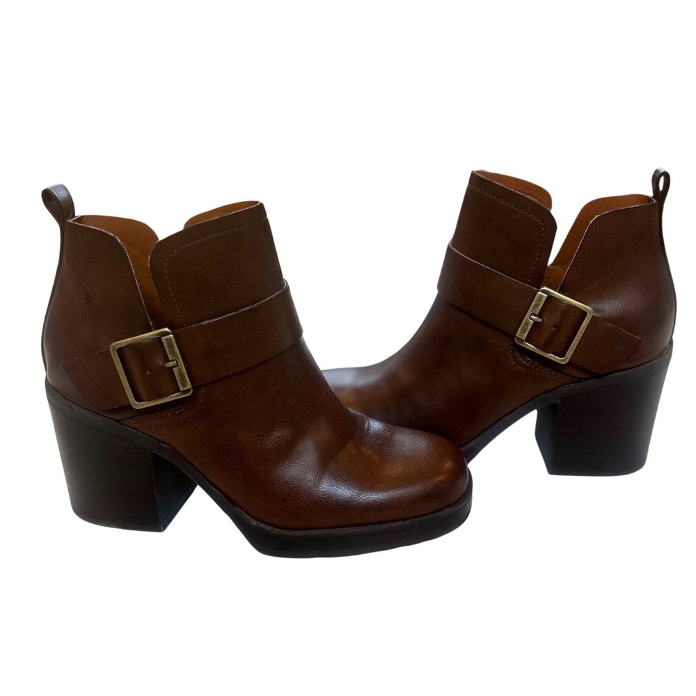 Korks Brown Leather Block Heel Ankle Boots Buckle Detail KR0018723 Womens 8M